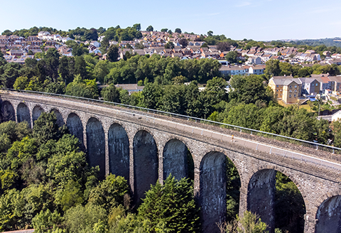 A drone shot of Hengoed viaduct)