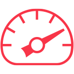 A red outline of a speedometer