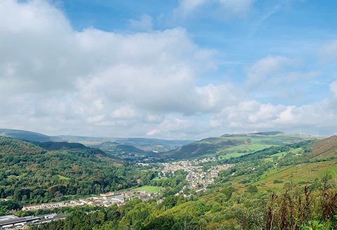 A drone shot of Porth in Rhondda Cynon Taff)