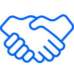 Outline icon of a handshake in blue
